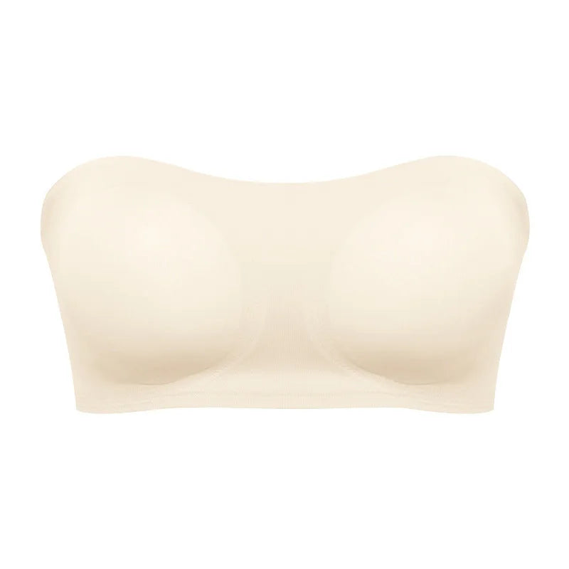 Women’s Strapless Push Up Bra – Seamless Ice Silk Removable Padded Invisible Anti-Slip Beauty Back Off Shoulder Bralette