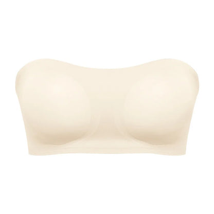 Women’s Strapless Push Up Bra – Seamless Ice Silk Removable Padded Invisible Anti-Slip Beauty Back Off Shoulder Bralette