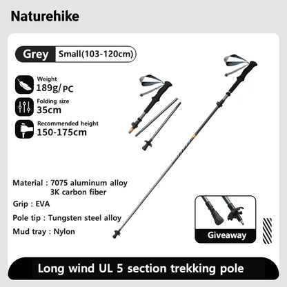Naturehike Lightweight Trekking Poles – Carbon Fiber & Aluminum Alloy Folding Walking Sticks for Hiking & Climbing
