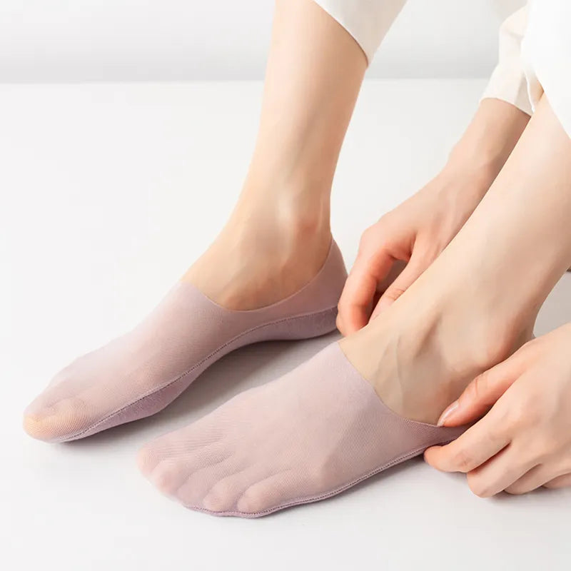 High-Quality Women's Invisible Boat Socks - 5 Pairs of Breathable Silicone Non-Slip Slippers, Ultra-Thin Ice Silk Low Sox