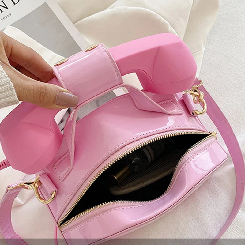 Women’s Creative Telephone-Shaped Crossbody Bag – Retro PU Leather Small Shoulder Handbag