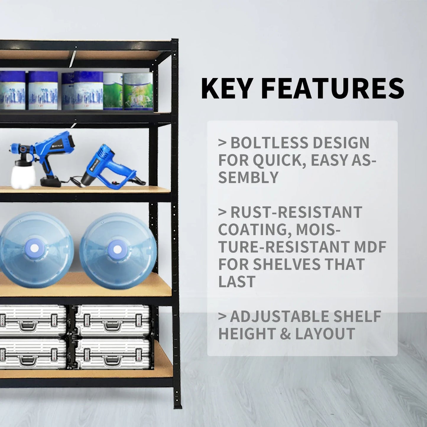 DayPlus 5-Tier Heavy Duty Garage Shelving – Adjustable Storage Unit, 386LBS Load Capacity per Tier, 150-200CM Height