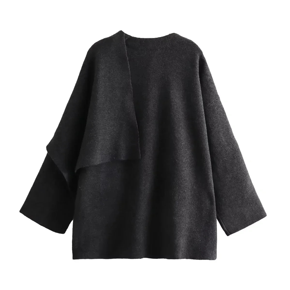 TRAF 2023 Winter Women's Scarf Coat – Long Sleeve, Knitted Asymmetric Jacket, Streetwear Casual Outerwear