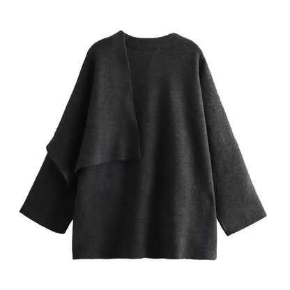 TRAF 2023 Winter Women's Scarf Coat – Long Sleeve, Knitted Asymmetric Jacket, Streetwear Casual Outerwear