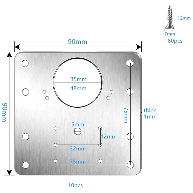 Kitchen Cupboard Door Hinge Repair Plate Kit - Cabinet Hinge Mounting Plate with Holes for Flat Fixing Brackets - Household Tool Set