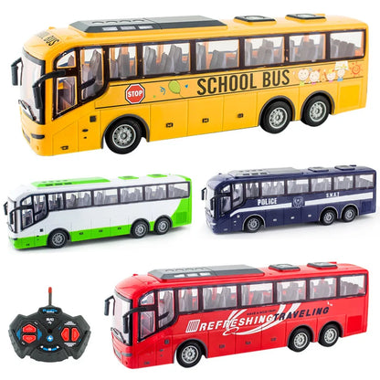 Large RC Electric School Tour Bus with LED Lights – Radio Controlled Toy Car for Boys, Perfect Christmas Gift