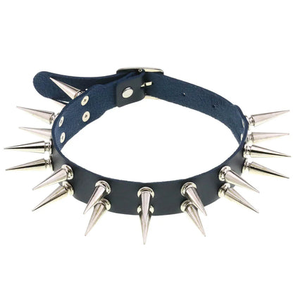 Long Spiked Choker Collar – Black PU Leather Punk Goth Necklace for Women & Men, Cosplay Jewelry Accessory