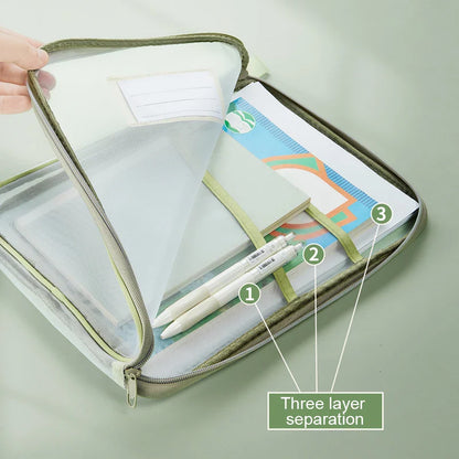 A4 Double-Layer Mesh Zipper Bag – Large Capacity Stationery Storage Organizer for School and Office Supplies