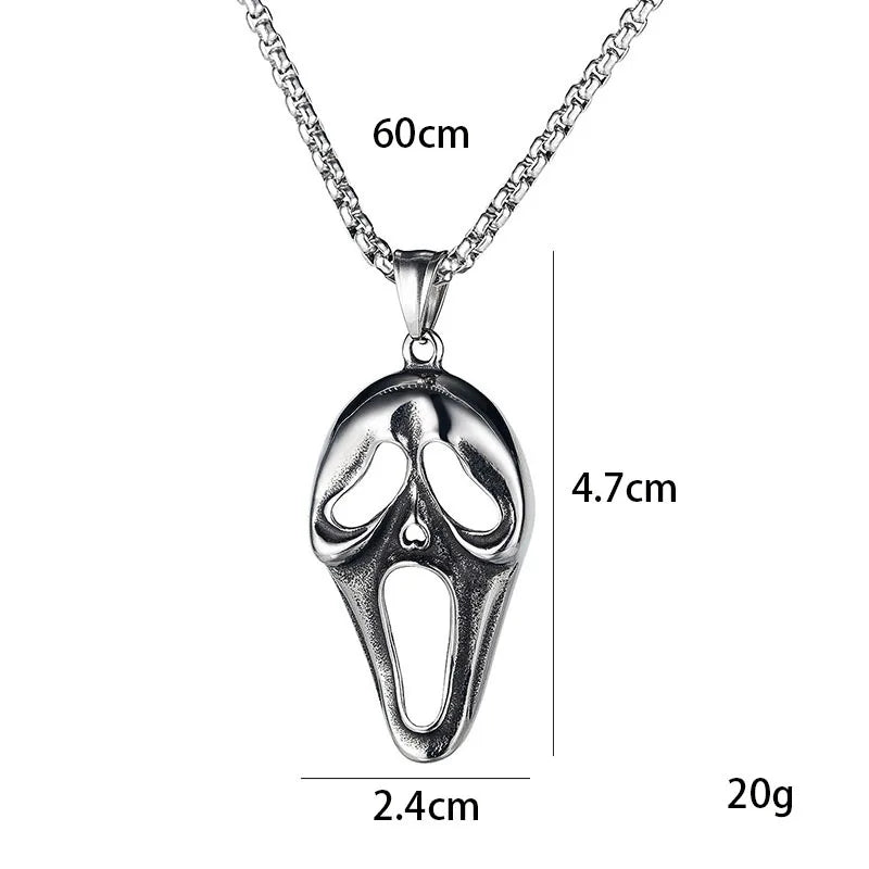 Screaming Skeleton Pendant Necklace – Vintage Hip Hop Punk Skull Stainless Steel Chain for Women and Men, Streetwear Fashion Jewelry