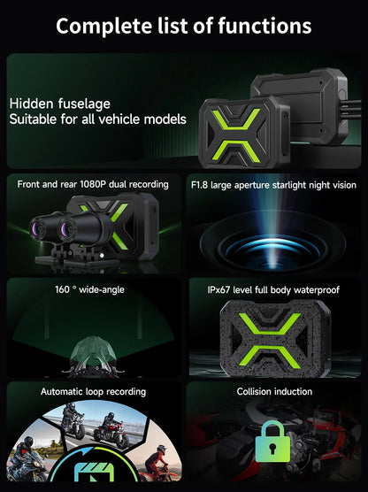 JIUYIN Dual Motorcycle Action Camera – 1080P Front & Rear DVR, Waterproof Dash Cam with WiFi