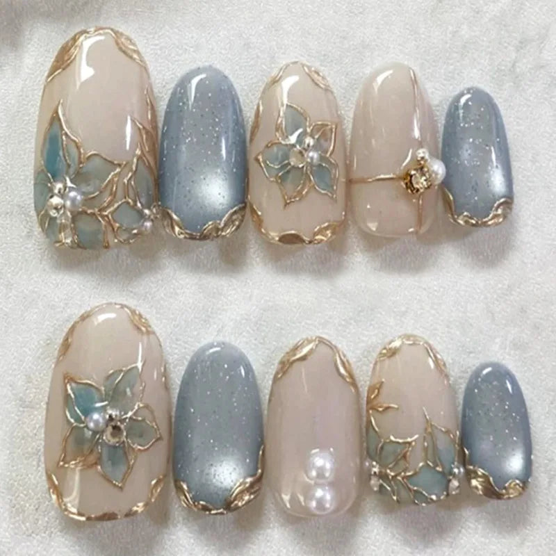 24Pcs French Press On Nails - Almond Fake Nail Tips with Glue, White Edge Design & Pink Stiletto Style Manicure Set