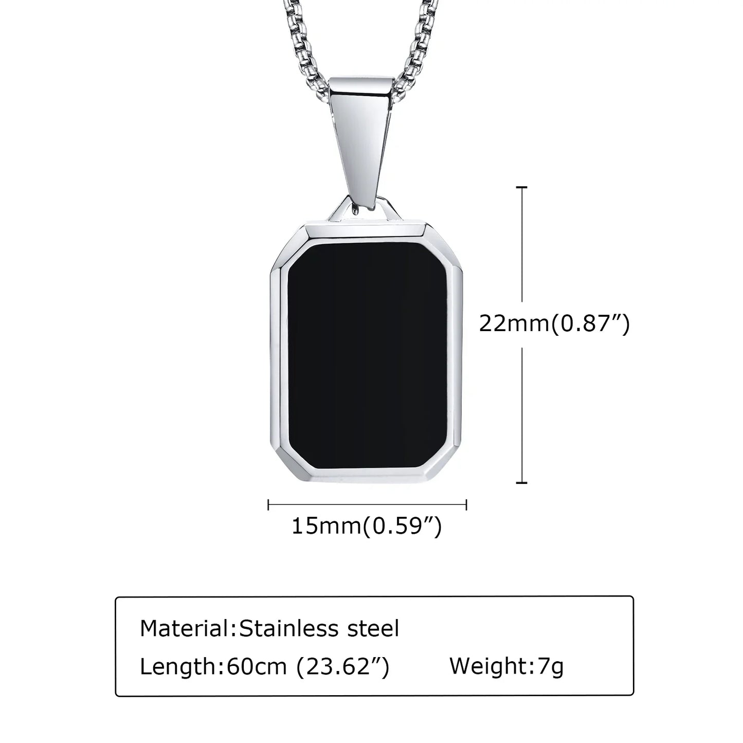 Casual Black Enamel Necklace for Men, Waterproof Stainless Steel Square Pendant, Simple Fashion Collar Jewelry Gift