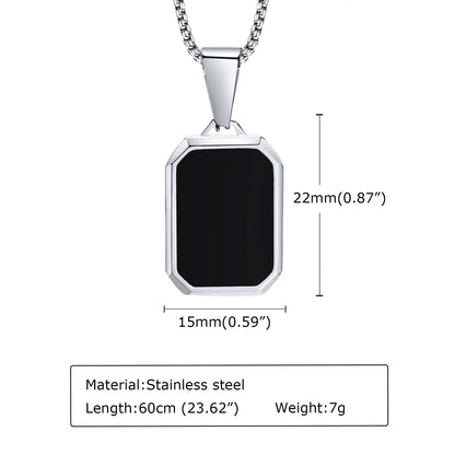 Casual Black Enamel Necklace for Men, Waterproof Stainless Steel Square Pendant, Simple Fashion Collar Jewelry Gift