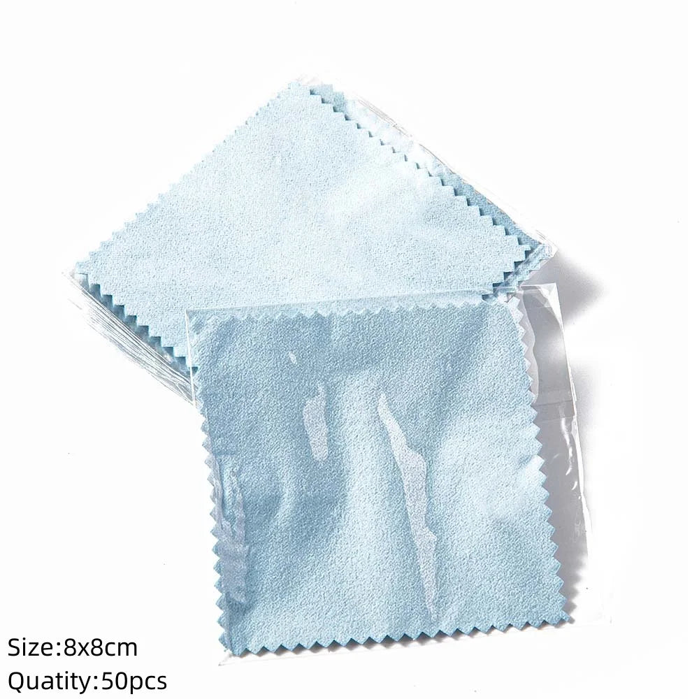 50pcs 8x8cm Silver Polish Cloths – Individually Wrapped Soft Cleaning Wipes for Jewelry & Tools