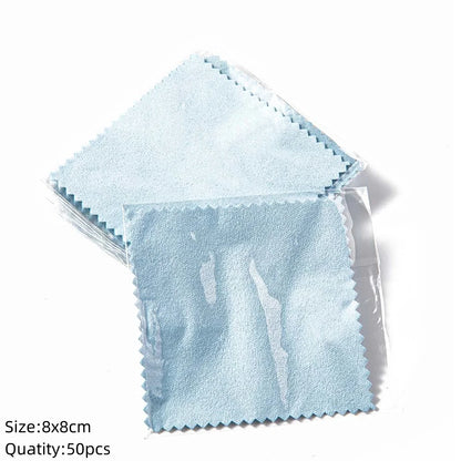 50pcs 8x8cm Silver Polish Cloths – Individually Wrapped Soft Cleaning Wipes for Jewelry & Tools