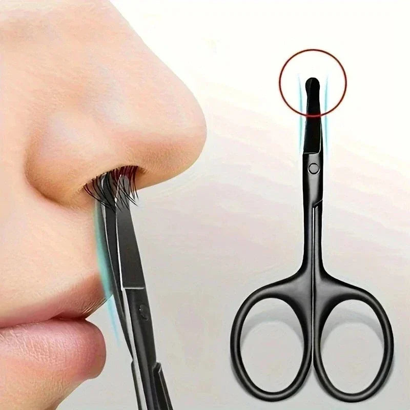 Black Stainless Steel Nose Hair Scissors – Safe Rounded Tip, Unisex Trimmer