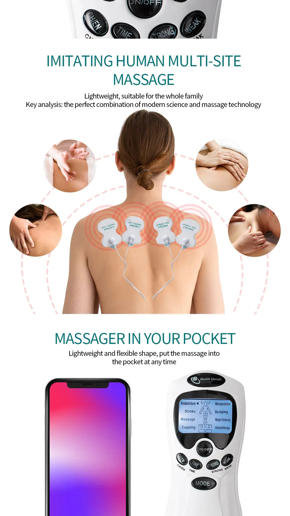 Electric EMS Pulse Massager — TENS Acupuncture Muscle Stimulator for Neck, Back, and Full Body Relaxation