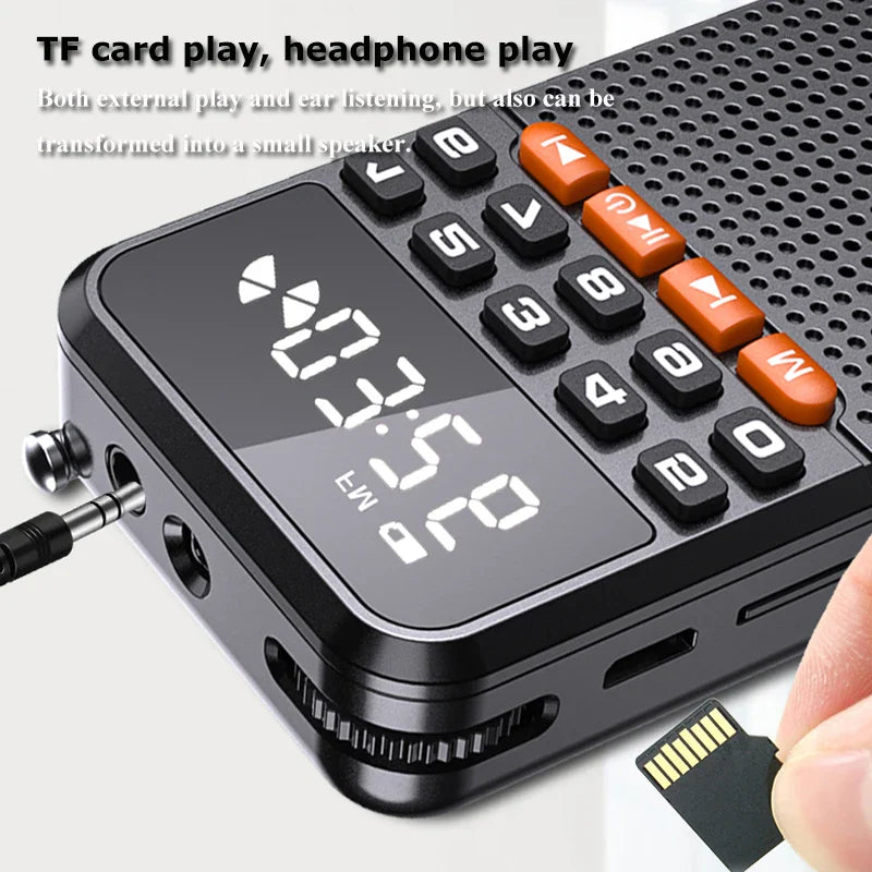 Portable FM Mini Radio: Dual Antenna Pocket Receiver with Bluetooth 5.0 Speaker - TF Card Music Player & LED Flashlight
