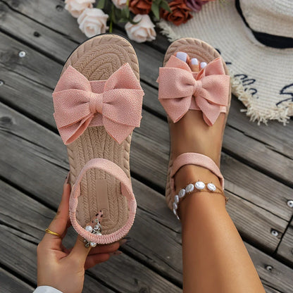 Women’s Summer Bow Flat Sandals - Lightweight Anti-Slip Beach & Casual Slippers