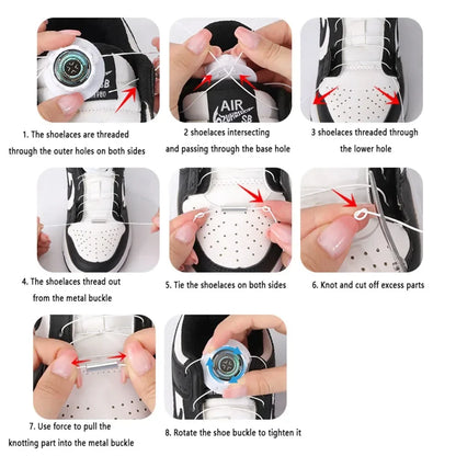 Rotating Metal Wire Swivel Sneaker Laces – No Tie Automatic Buckle for Kids & Adults, Quick Lock Shoestrings
