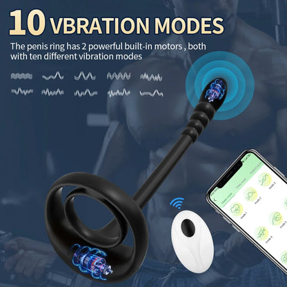 Bluetooth App-Controlled Prostate Massager – Anal Vibrator with Penis Ring & Testicle Massage for Men