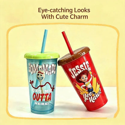 Toy Story 4-Pack Straw Cups - Reusable BPA-Free Cartoon Plastic Drinking Cups