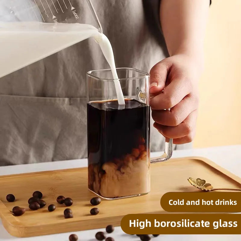 400ml Square Glass Mug with Lid and Straw: Microwave-Safe Breakfast Milk Cup for Coffee, Beer, or Party Drinks - Transparent Drinkware