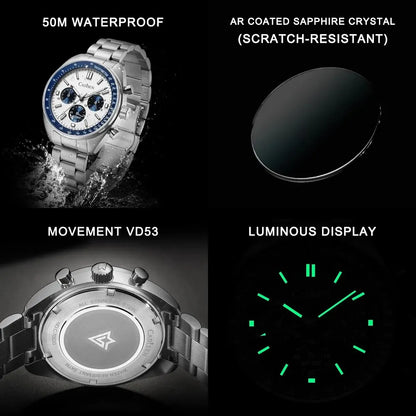 CADISEN 2024 Men’s Quartz Business Watch — VD53 Luxury Chronograph Timepiece for Men