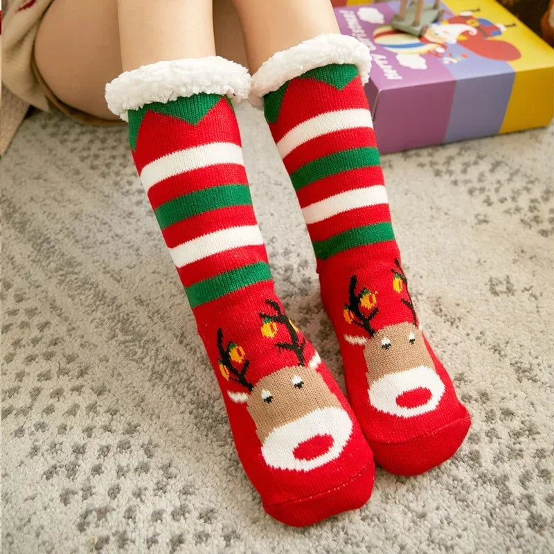 Women’s Christmas Fuzzy Socks – Winter Warm Thermal Non-Slip Fluffy Floor Slippers, Soft Indoor Home Gift