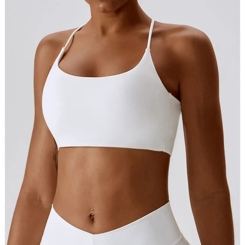 Solid Color U-Shaped Multi-Strap Cross Back Women's Fitness Sports Bra - Gym Yoga Athletic Tight with Chest Pad