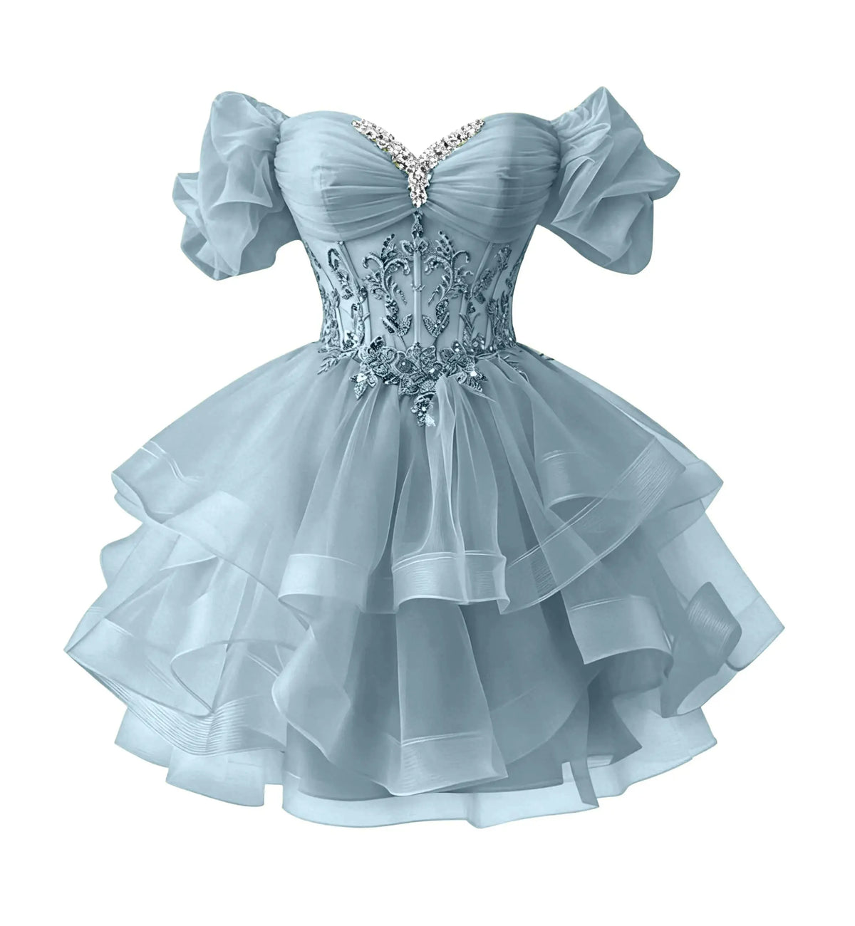 Beaded Lace Homecoming Dress - Short Tiered Tulle Sequin Prom & Quinceañera Gown