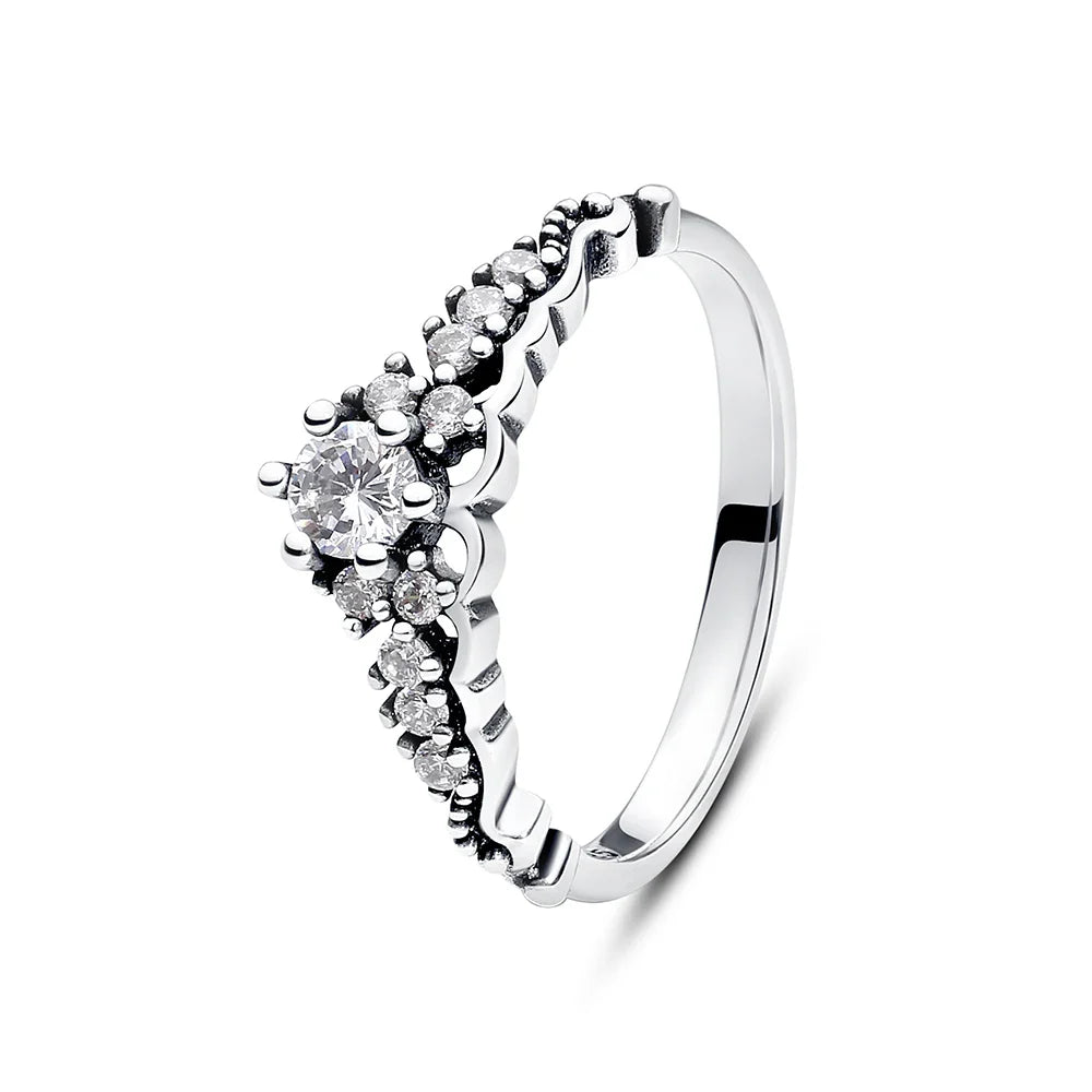 925 Sterling Silver Women’s Ring – Crown, Heart & Wishbone Design with Crystal, Rose Gold Engagement & Wedding Jewelry