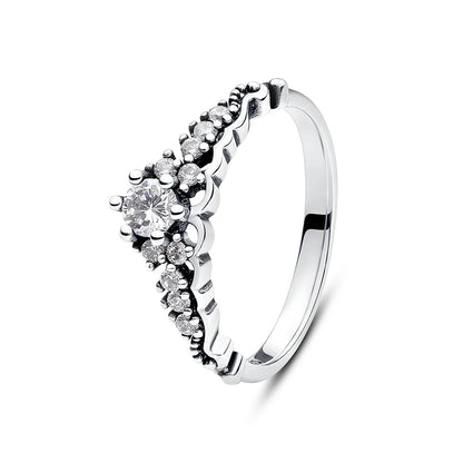 925 Sterling Silver Women’s Ring – Crown, Heart & Wishbone Design with Crystal, Rose Gold Engagement & Wedding Jewelry