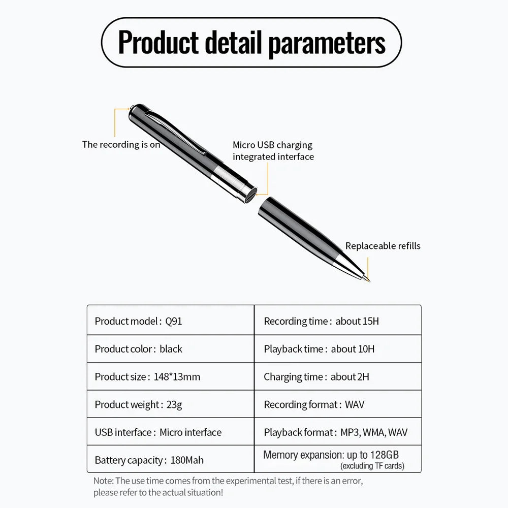 Digital Voice Recorder Pen — Professional Audio WAV Recording, Rechargeable Dictaphone & MP3 Player