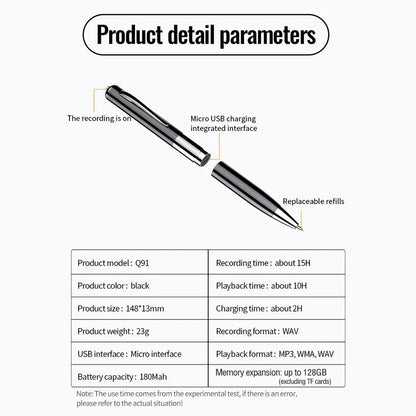 Digital Voice Recorder Pen — Professional Audio WAV Recording, Rechargeable Dictaphone & MP3 Player