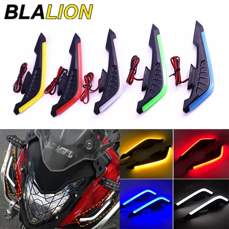 BLALION 2PCS Motorcycle Side Wing LED Lights — 12V Universal Aerodynamic Spoiler Lamps, Decoration & Modification Kit