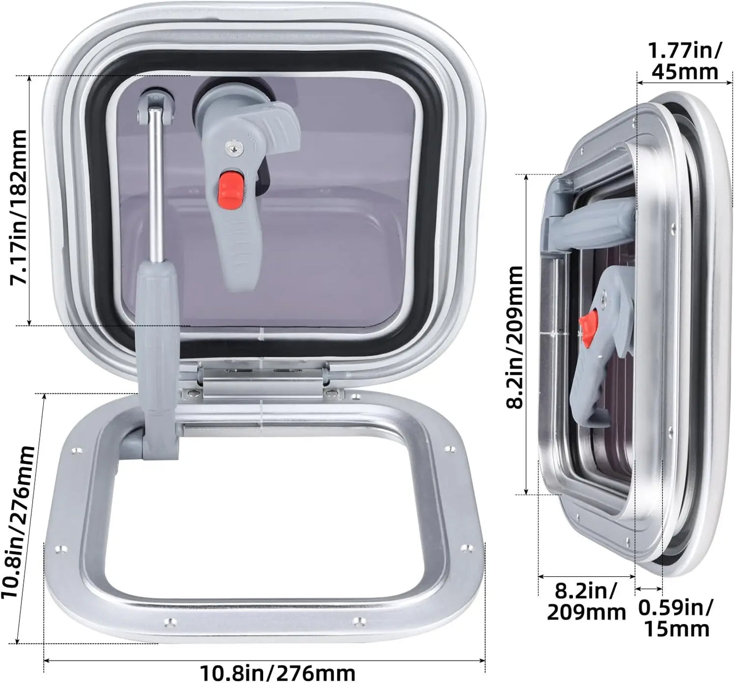 10.8"x10.8" Aluminum Alloy Boat Square Porthole | Push-Out Deck Hatch Window for Yacht & RV
