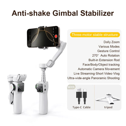 AOCHUAN Smart V8 3-Axis Handheld Gimbal – Phone Stabilizer with Extension Rod, Tripod & Face Tracking for iPhone, Android, TikTok & Vlog