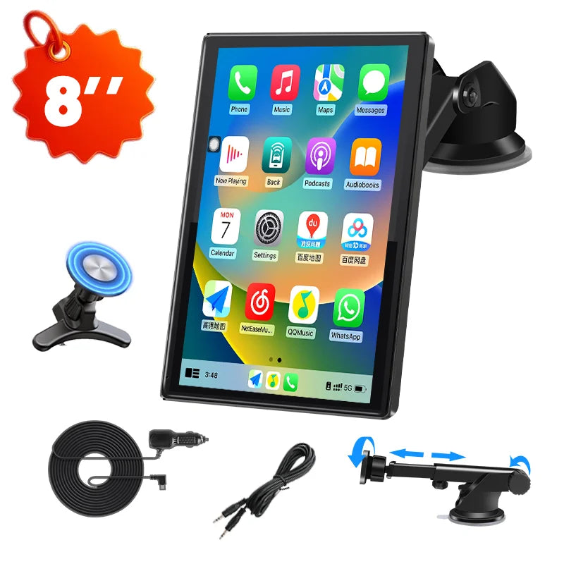 7–9" Universal Car Mirror Screen – Wireless CarPlay & Android Auto Multimedia Player with Portrait/Landscape Support