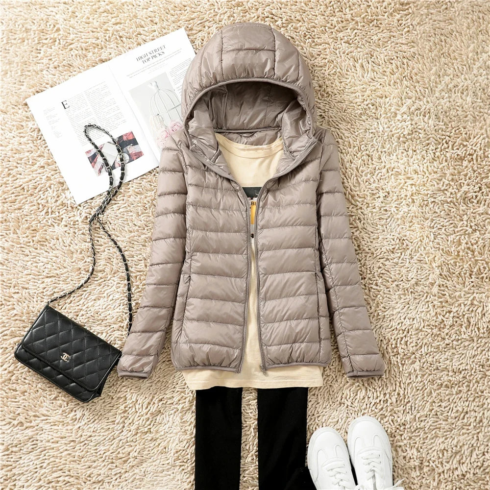 Women’s Lightweight Puffer Jacket - Hooded Packable Down Coat Plus Size 5XL-7XL Spring Autumn Outerwear