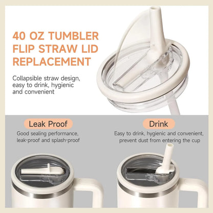 30oz/40oz Tumbler Flip Straw Lid Replacement – Spill-Proof Reusable Cover for Quencher Cups