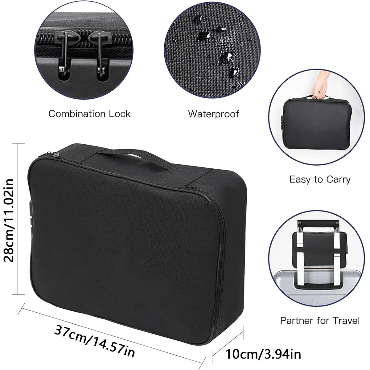 Document Briefcase - 3-Layer Lockable Storage Bag for Men & Women, Wallet, Passport, Home Security Storage Box - ZMT