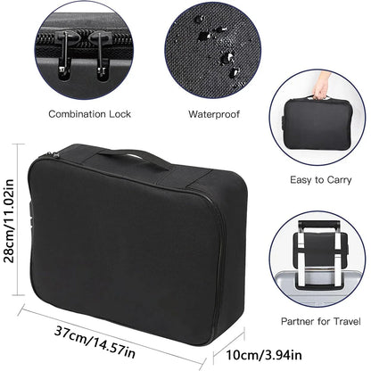 Document Briefcase - 3-Layer Lockable Storage Bag for Men & Women, Wallet, Passport, Home Security Storage Box - ZMT