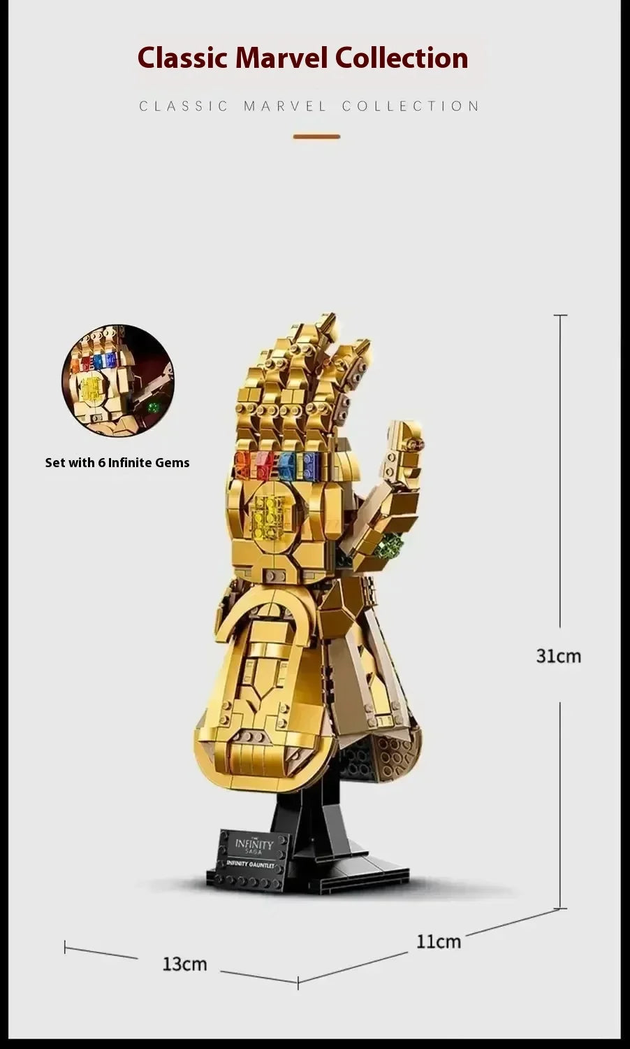Marvel 32cm Iron Man Nano Gauntlet Building Blocks – Thanos Infinity Gloves DIY Puzzle Plastic Figure Toy
