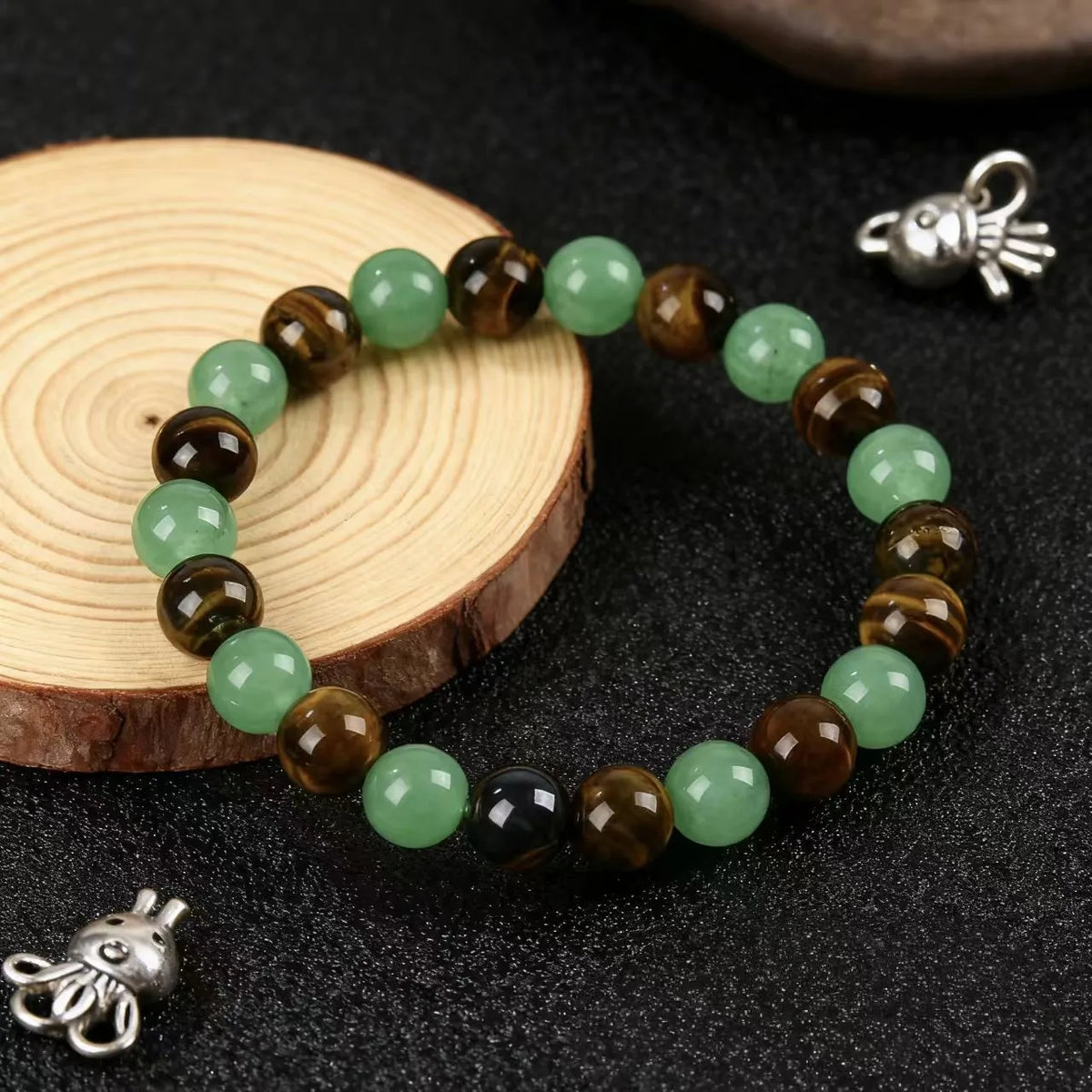 Natural Gemstone Wealth Bracelet – Tiger Eye & Aventurine Vintage Style Beaded Jewelry for Men & Women Gift
