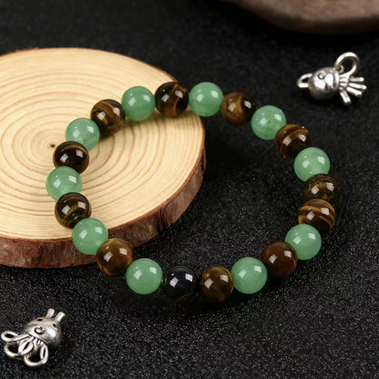 Natural Gemstone Wealth Bracelet – Tiger Eye & Aventurine Vintage Style Beaded Jewelry for Men & Women Gift