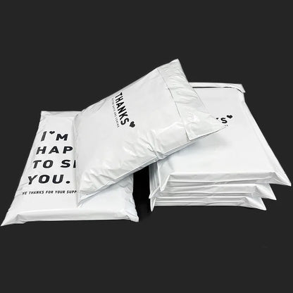 INPLUSTOP 50PCS White Thick Express Bags – Waterproof Clothing Packaging with "THANKS" Print, Courier Envelope Pouches
