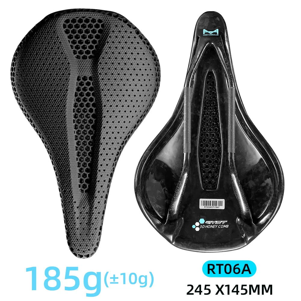 RYET Ultra Full Carbon 3D Printed Bike Saddle — 145mm Lightweight MTB Seat with High Modulus Carbon Fiber Base
