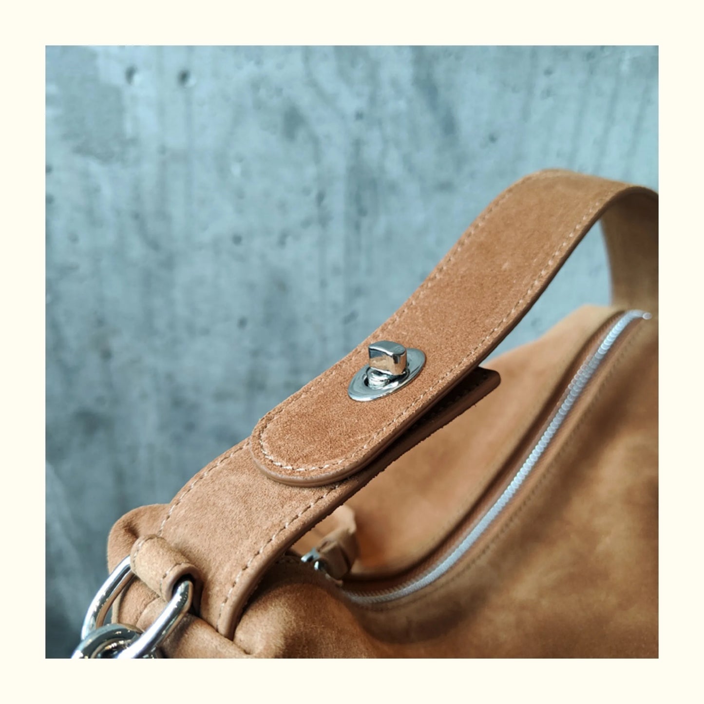 Simple Autumn Winter Grey & Brown Boston Tote — Soft Matte Suede Cow Leather Women's Shoulder Handbag