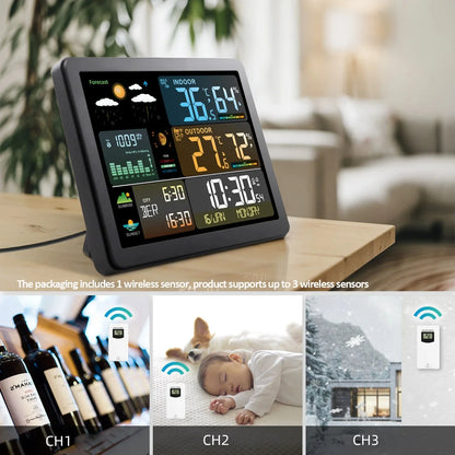 Digital Weather Station Clock - Indoor/Outdoor Temperature & Humidity Meter with Weather Forecast Wireless Table Clock